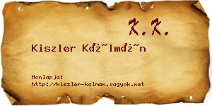 Kiszler Kálmán névjegykártya